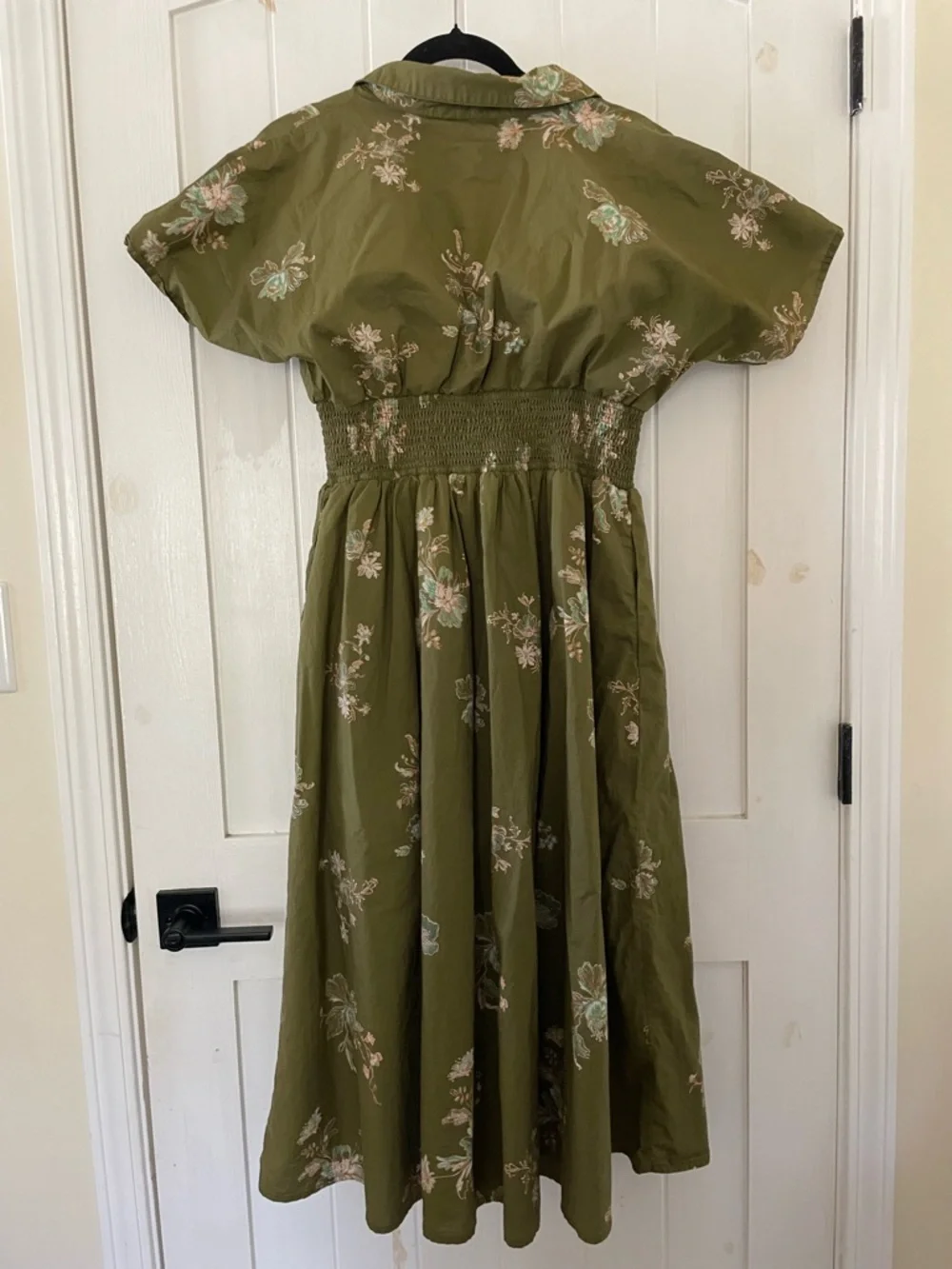 Entro Olive Green Floral Zip Front Midi Dress size L Cotton - Picture 2 of 6